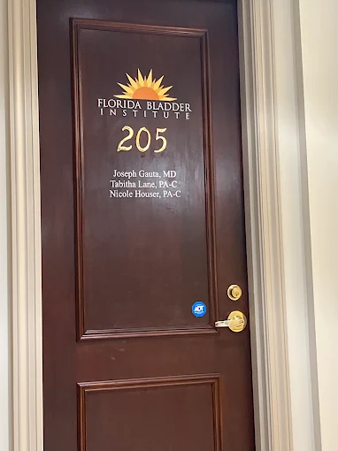 Florida Bladder Institute office door 205 with provider names and logo
